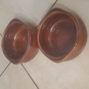 Set of 2 Brown Glazed Ceramic Chili Soup Bowls